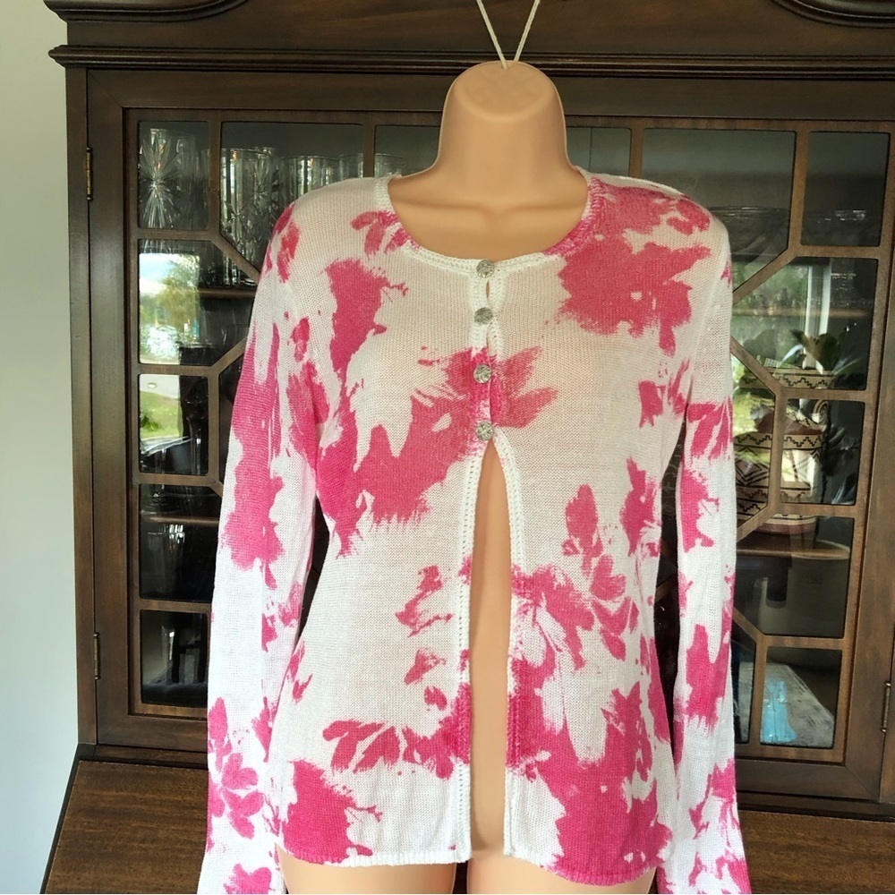SPANNER Pink and White Floral Knit Cardigan